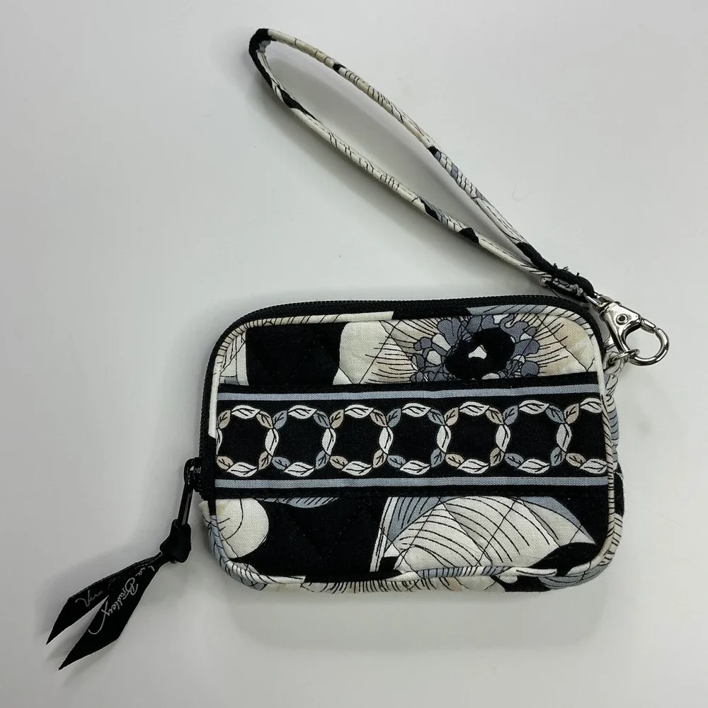 Vera Bradley Camellia Black Floral Wristlet Wallet Women Small Quilted